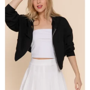 Women's Cropped Zip Up Hoodie (MOQ 30 pieces)
