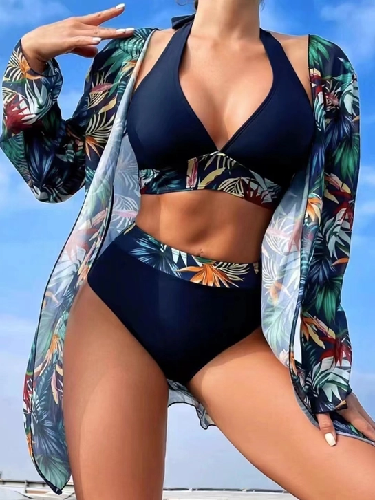 Women's 3 Piece Tropical Print Bikini Set (MOQ 30 pieces) - Image 2
