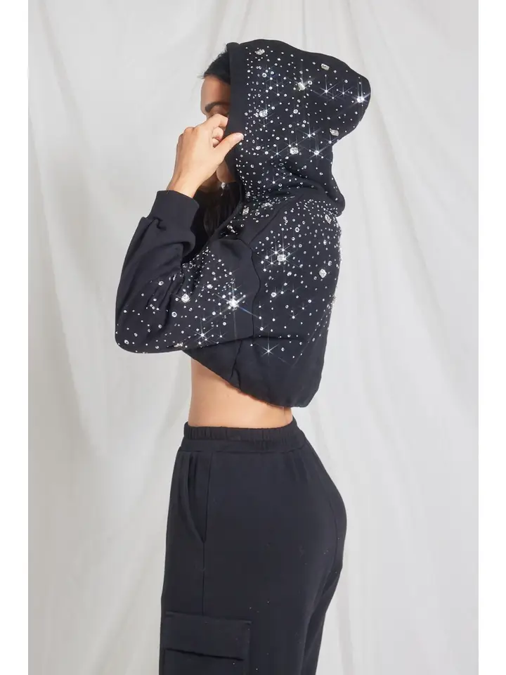 Women's Cropped Mixed-size Rhinestone Hoodie (MOQ 50 pieces) - Image 3