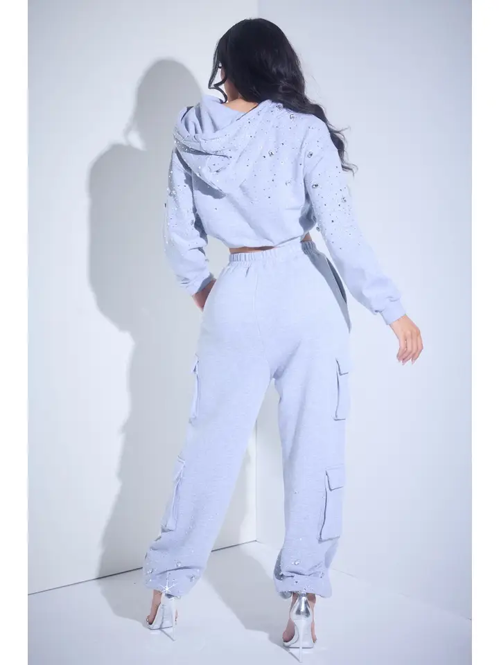 Women's Cropped Mixed-size Rhinestone Hoodie (MOQ 50 pieces) - Image 4