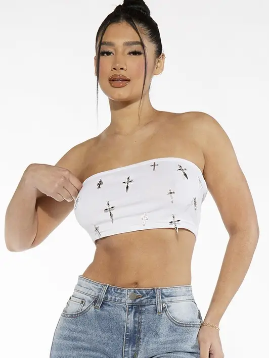 Women's Rhinestone Cross Tube Top (MOQ 100 pieces)