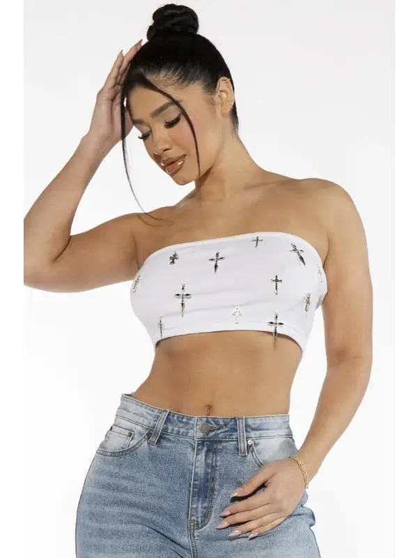 Women's Rhinestone Cross Tube Top (MOQ 100 pieces) - Image 2