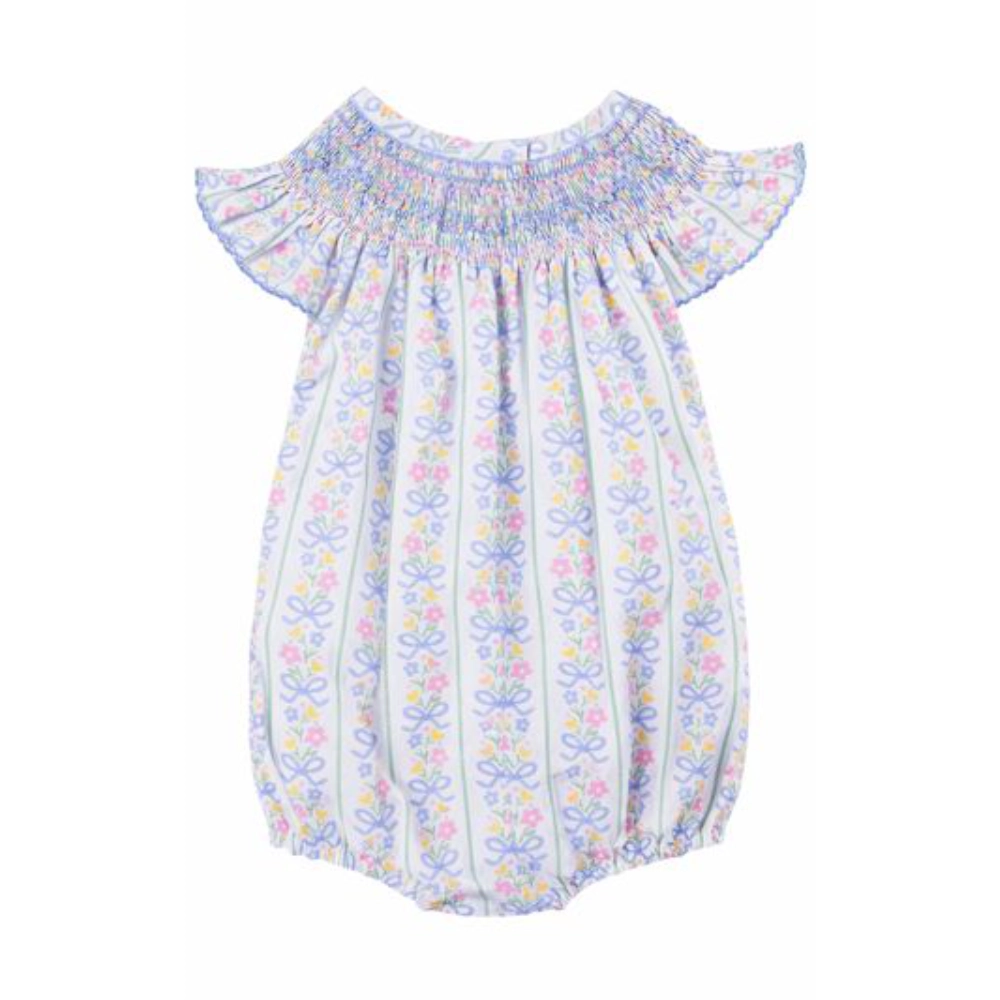 Custom Smocked Baby Romper Dress – Printed Cotton Infant Bubble Outfit (Off-Shoulder Style) - Image 2